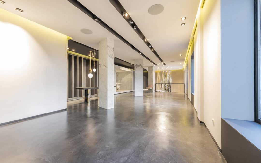 Polished concrete floors in a commercial building